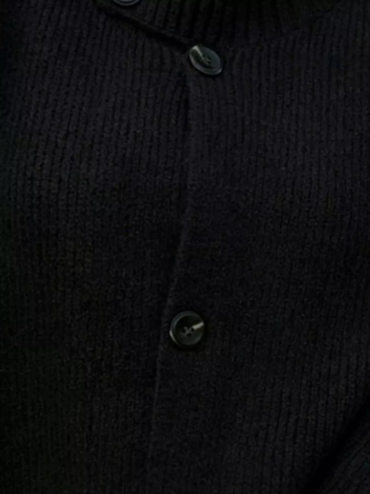 Button-Up Mock Neck Cardigan in black, neckline detail
