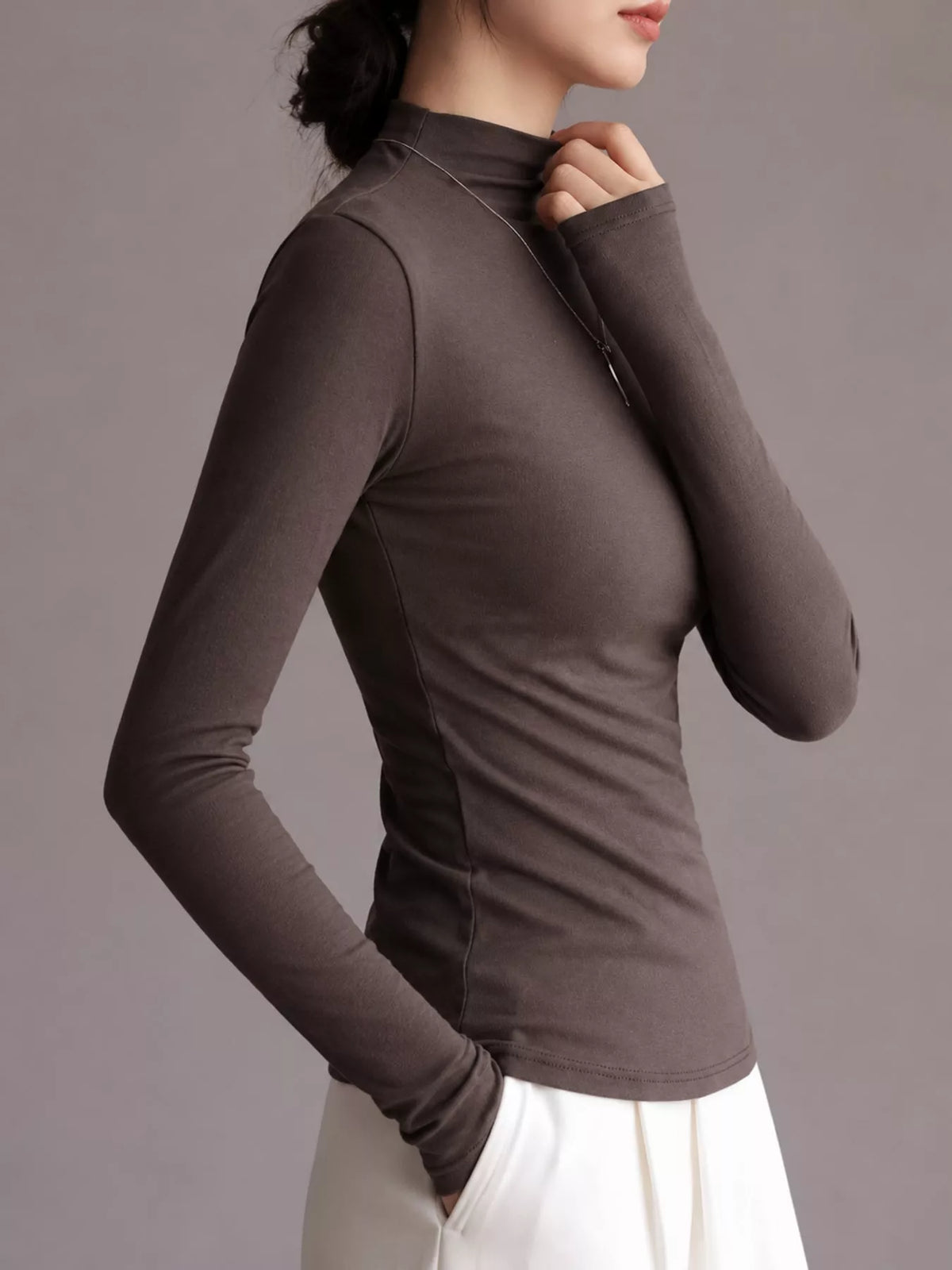 Slim-Fit Mock Neck Long Sleeve T-Shirt — side view