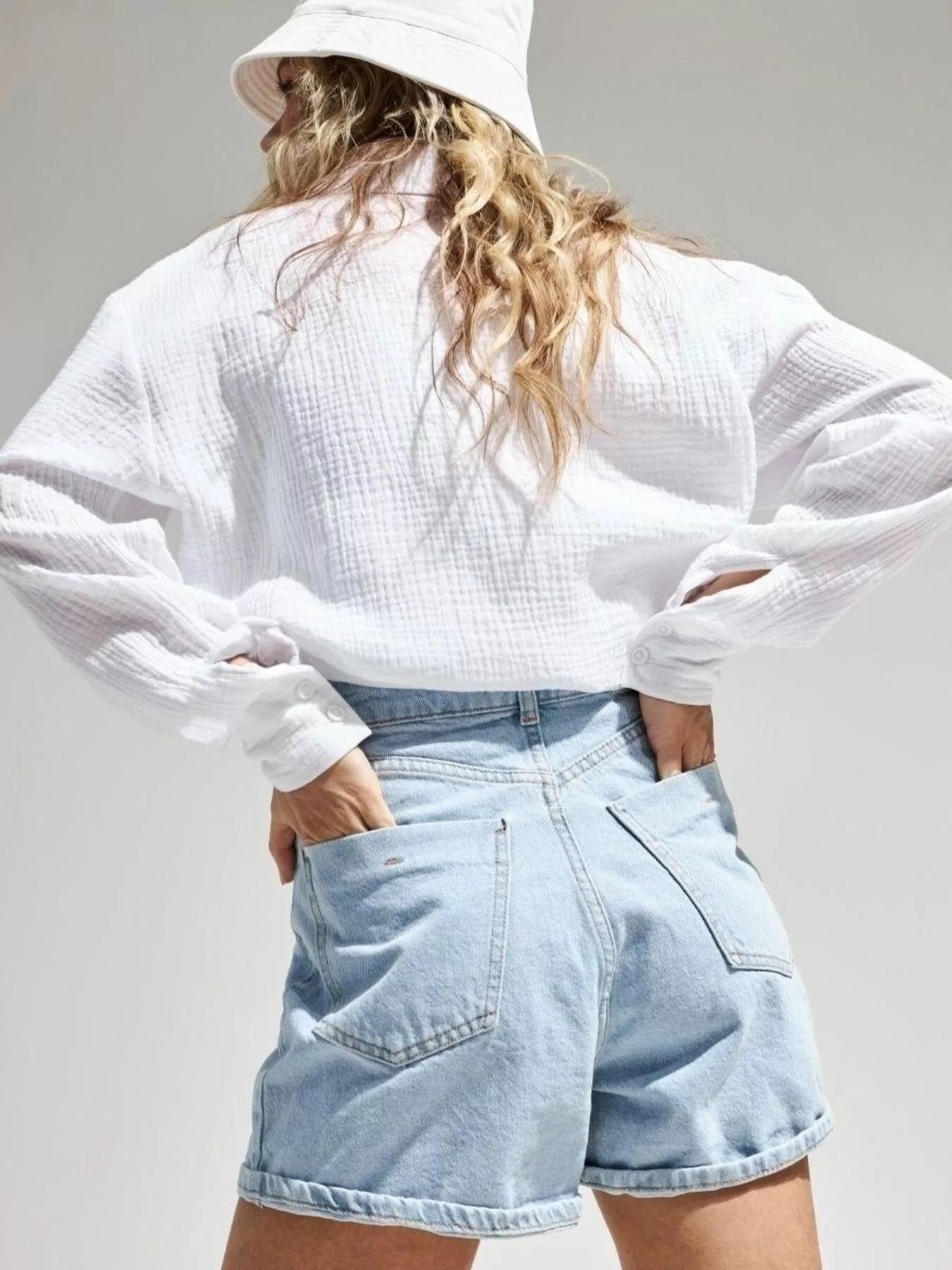 Trendsi Textured Gauze Button-Down Shirt -