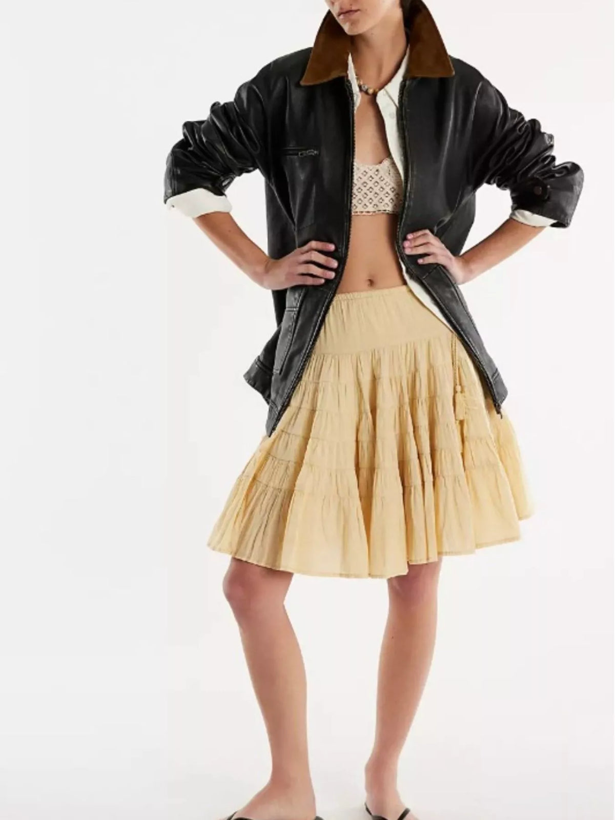 Trendsi Tiered Drawstring Mini Skirt -