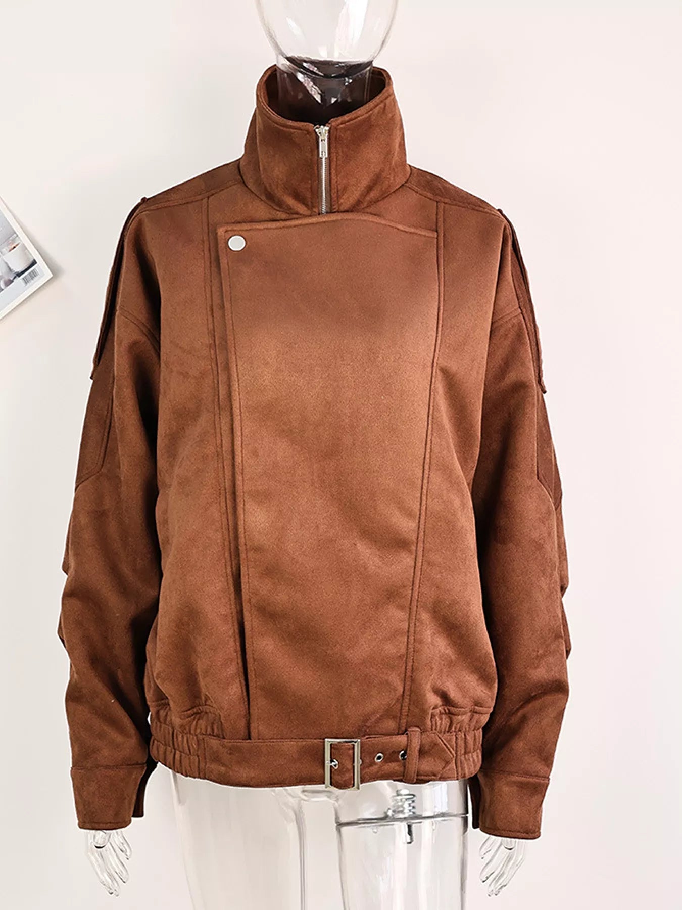 Trendsi Zip Up Dropped Shoulder Moto Jacket -