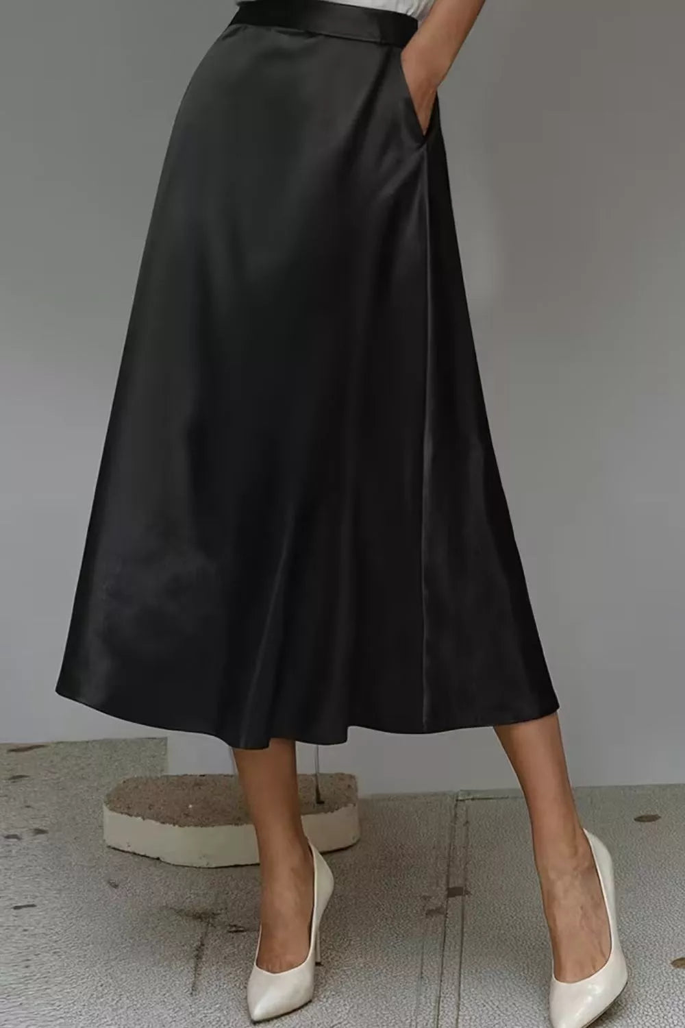 Trendsi Satin A-Line Midi Skirt -