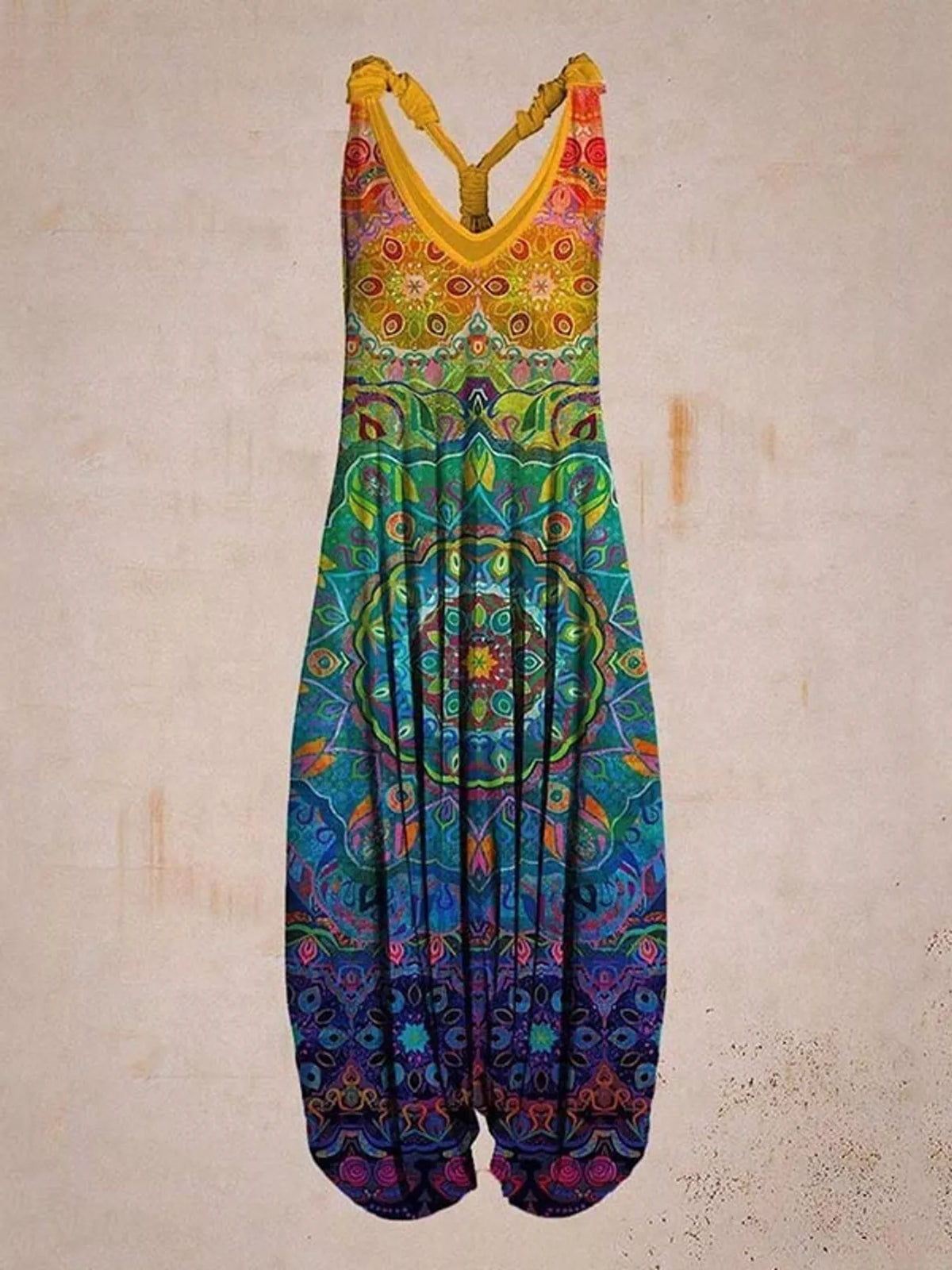 Rainbow paisley-print V-neck sleeveless jumpsuit