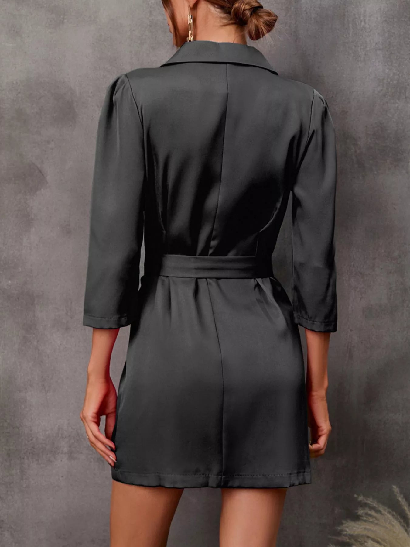 Trendsi Double-Breasted Blazer Dress with Embellished Belt -