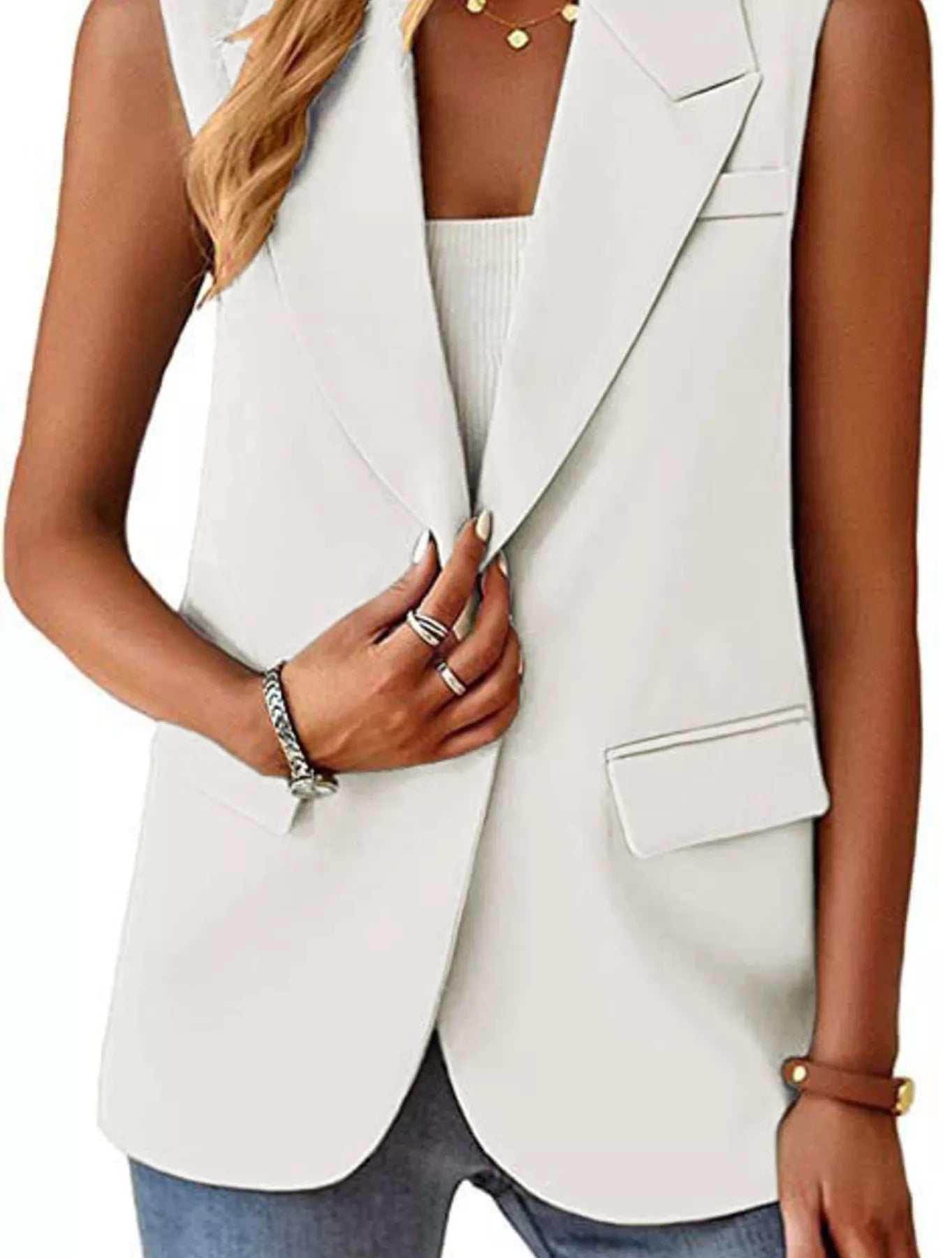 Trendsi Full Size One Button Lapel Collar Vest Coat Plus Size -