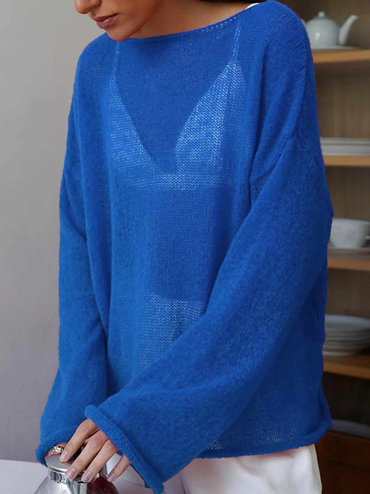 Knit cover-up, blue front