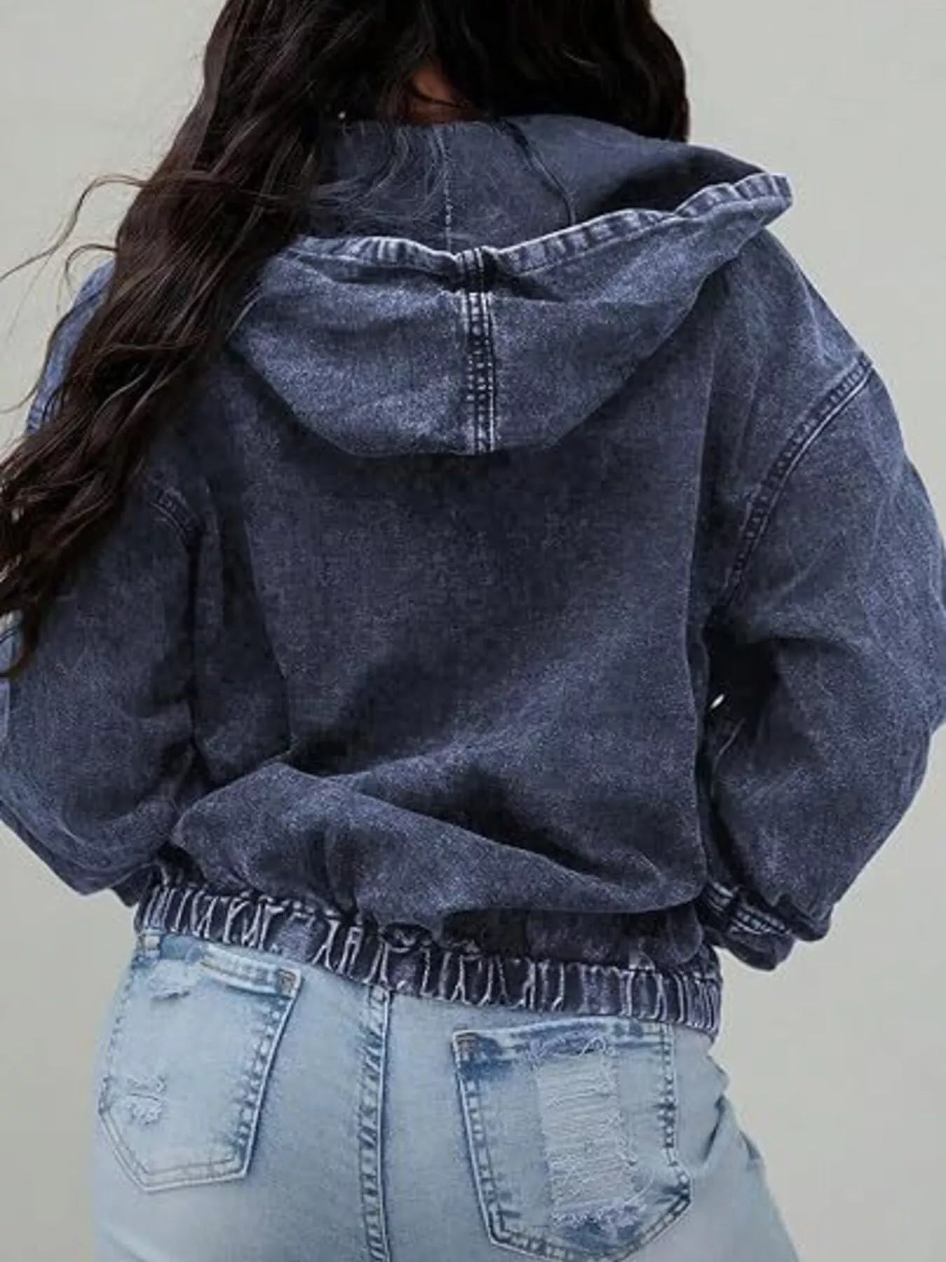 Trendsi Vintage Washed Zip Up Hooded Denim Jacket -