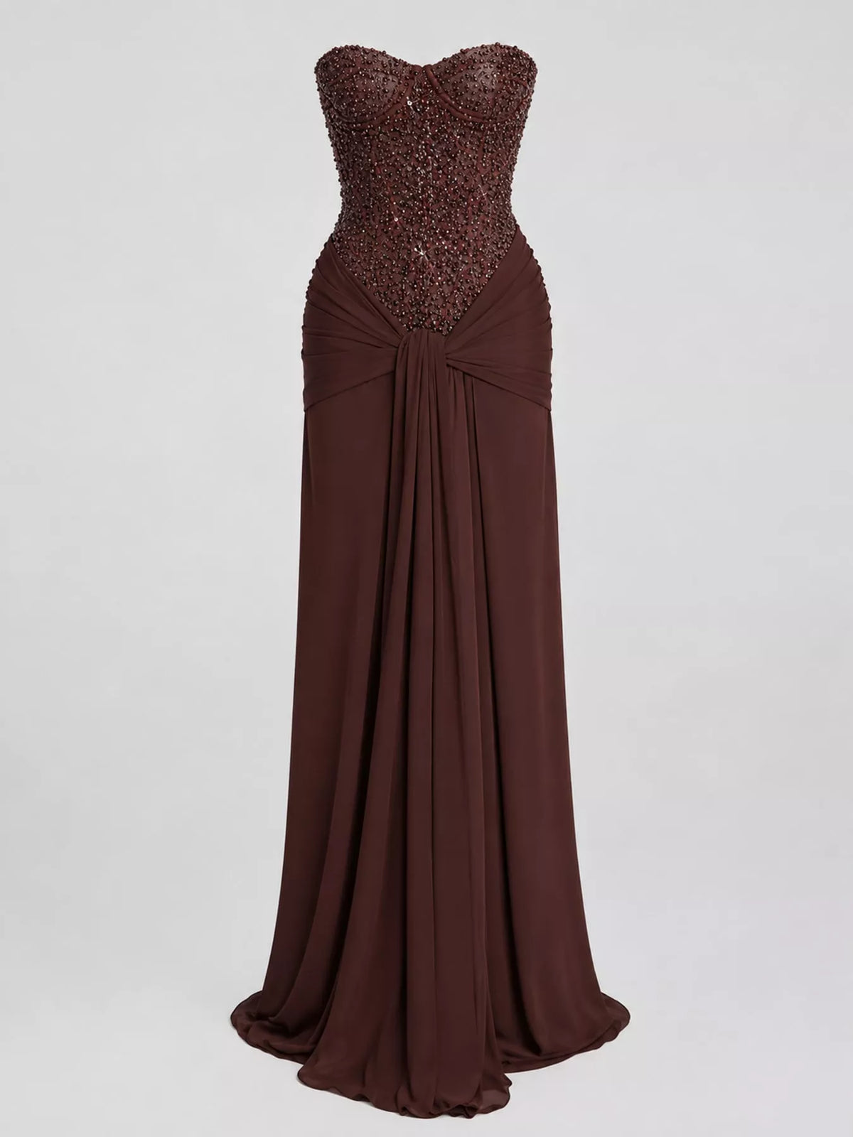 Strapless Sequin Corset Maxi Dress, front view