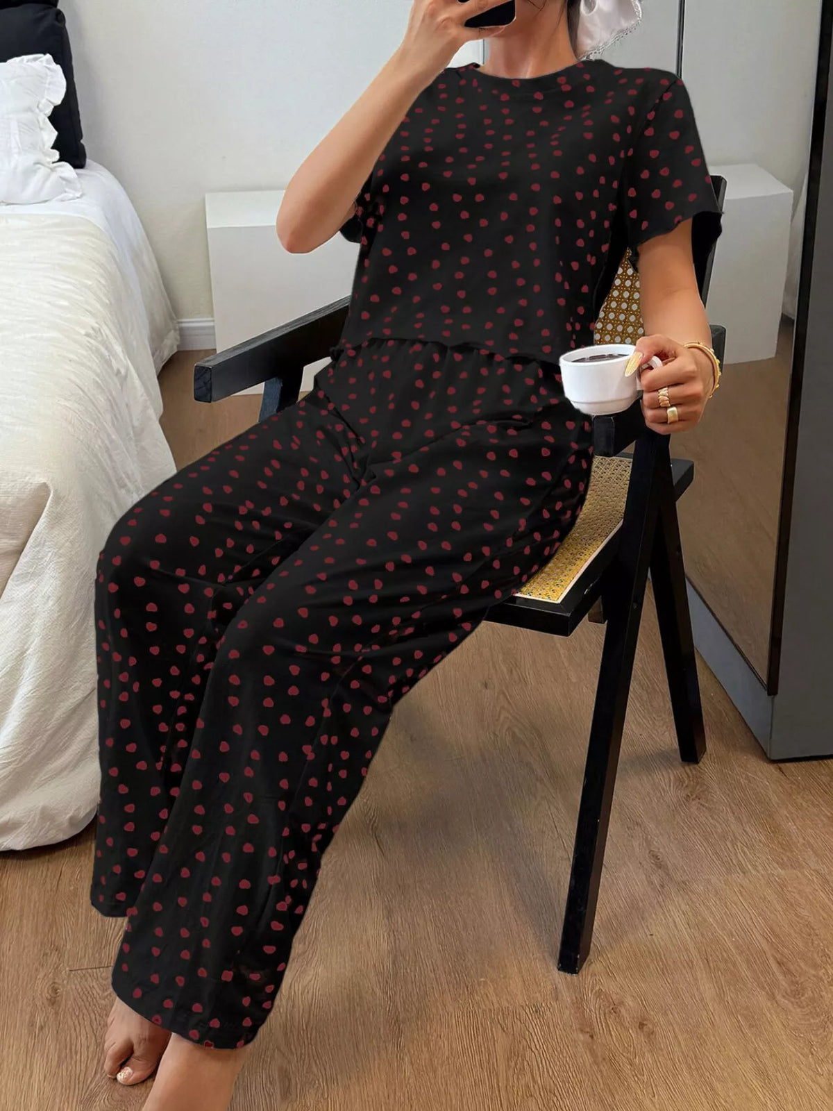 Trendsi Polka Dot Short Sleeve Top and Shorts Set -