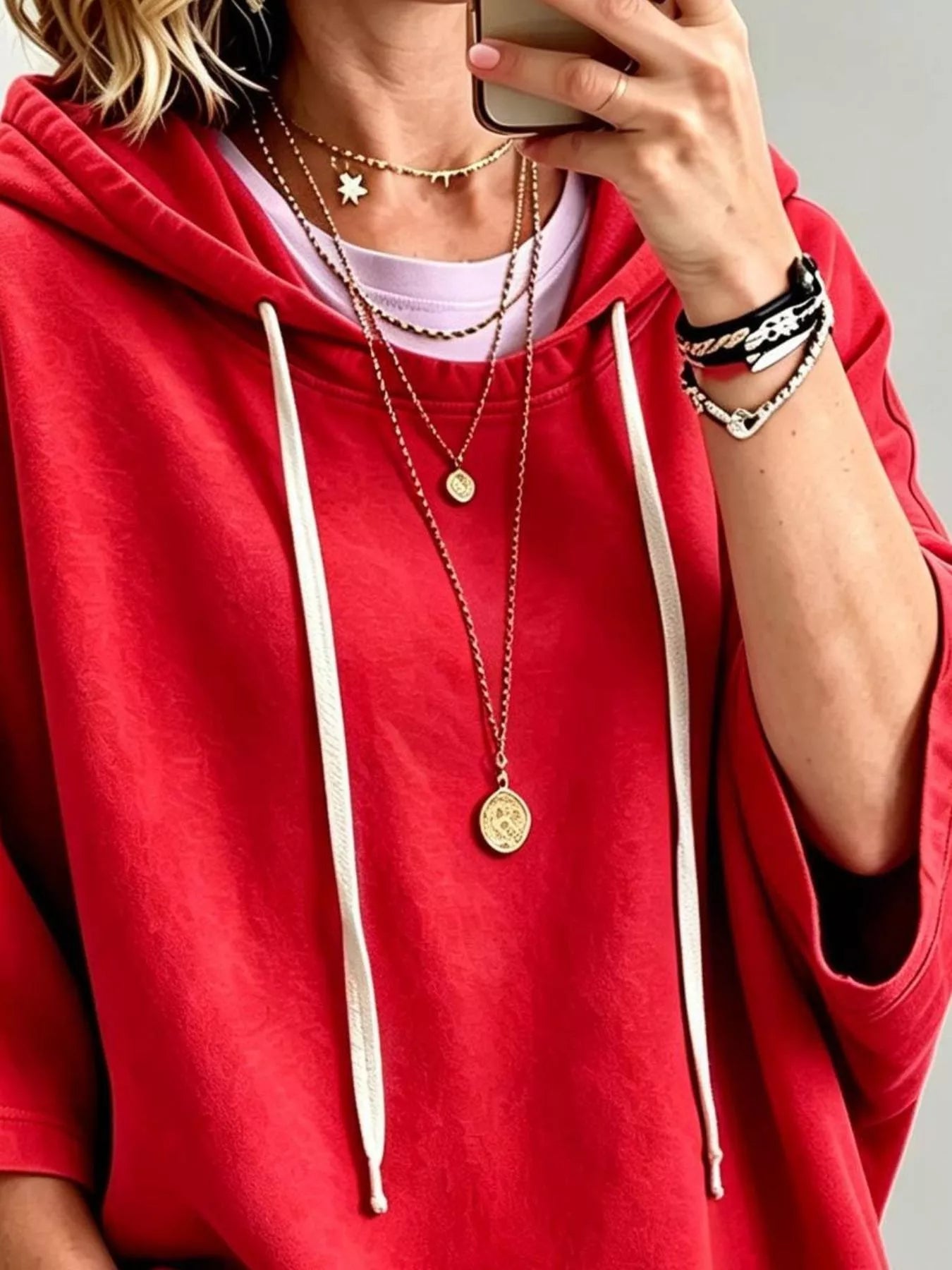 Trendsi Drawstring 3/4 Sleeve Hoodie -