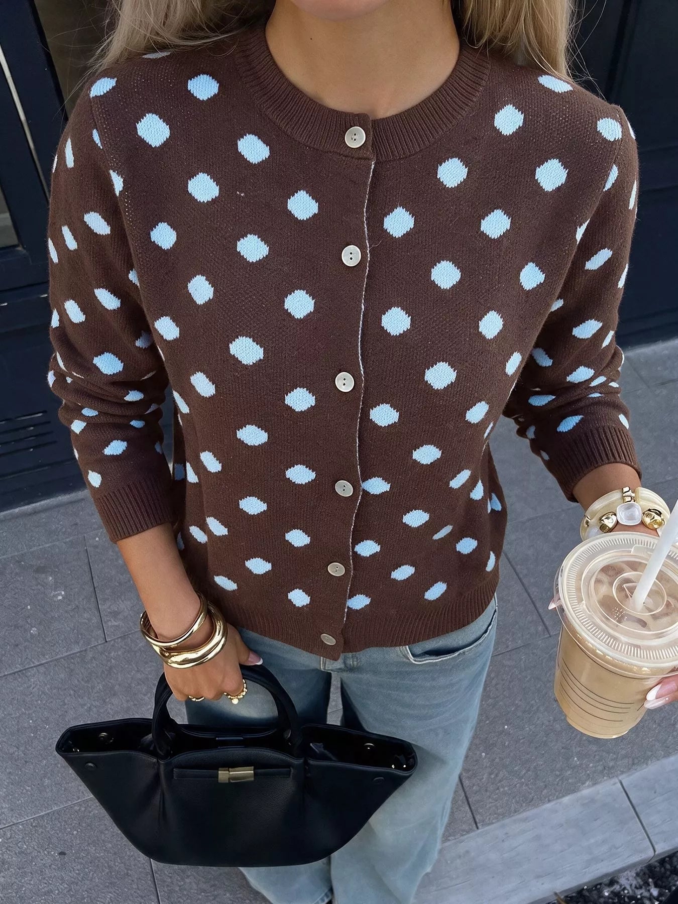 Trendsi Polka Dot Button Up Cardigan -