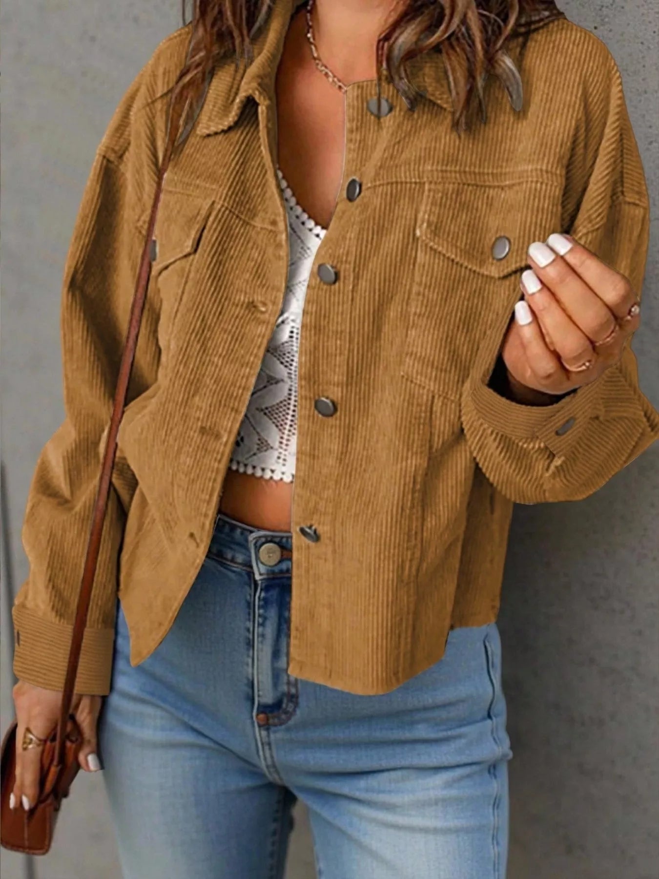 Trendsi Corduroy Button-Down Shacket -
