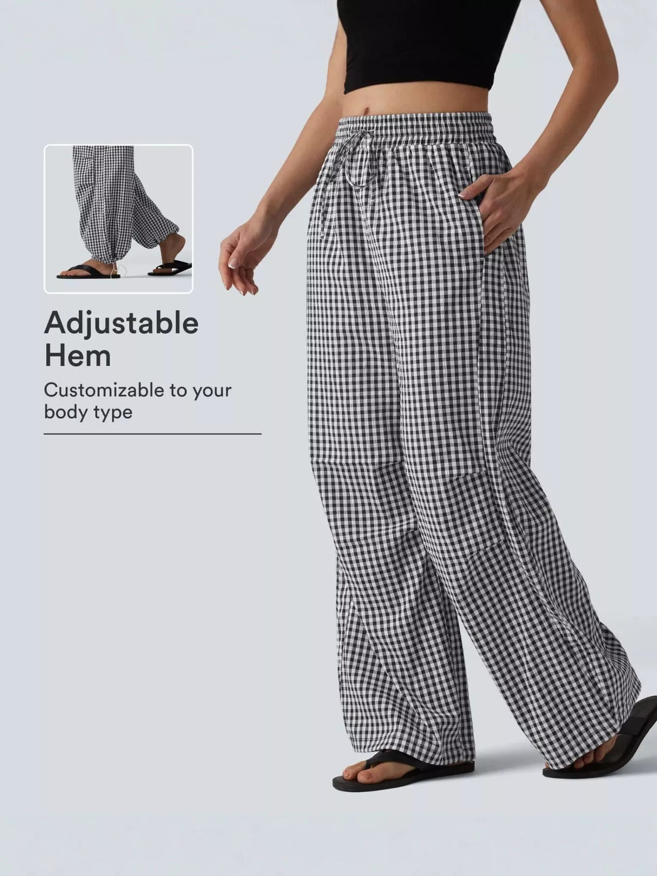 Trendsi High-Waisted Gingham Wide-Leg Drawstring Pants -