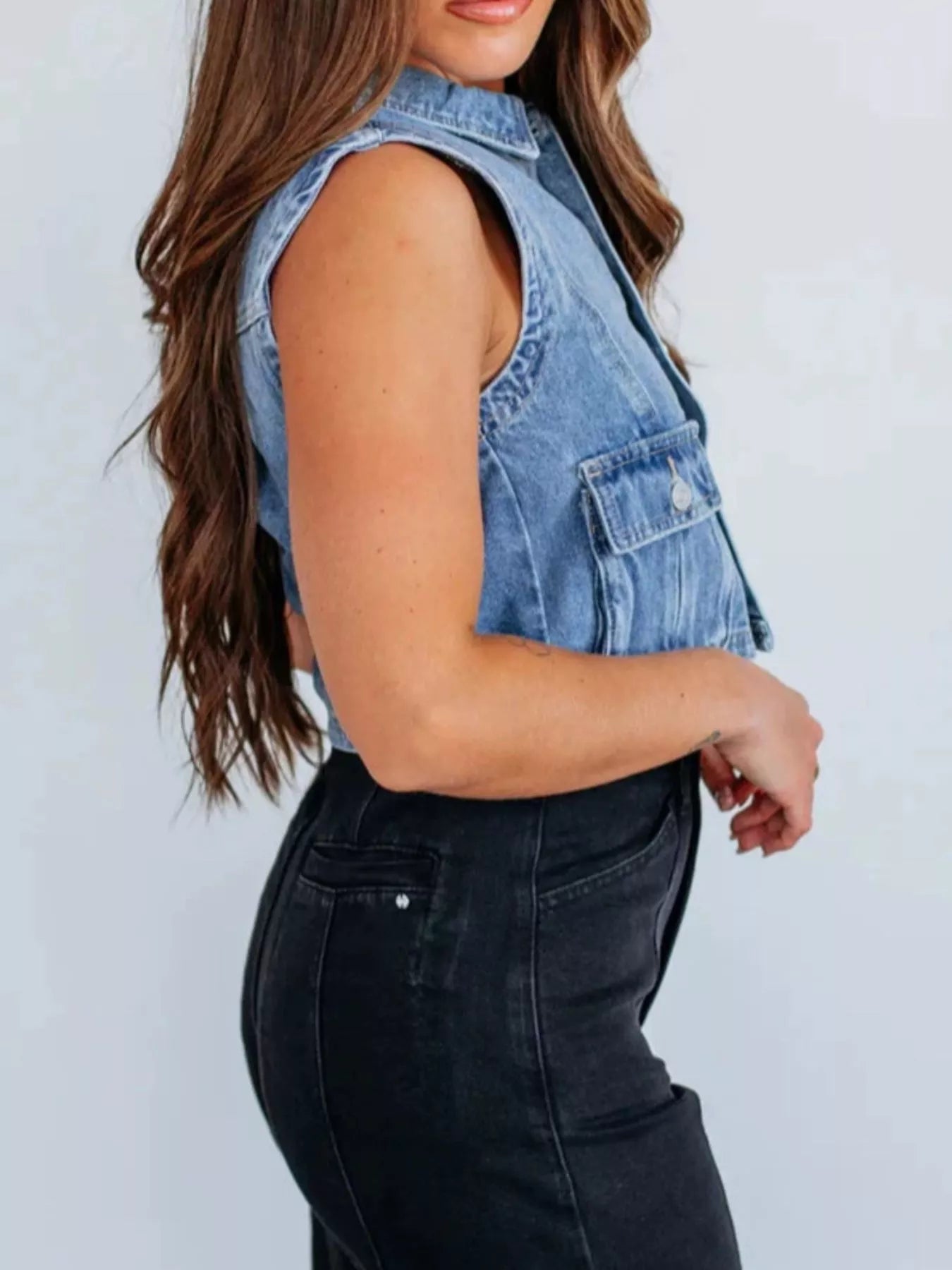 Trendsi Sleeveless Cropped Denim Vest -