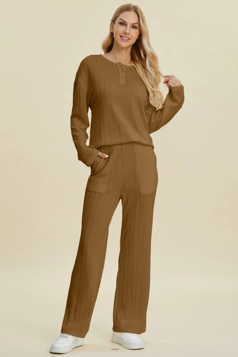 Women's Cable-Knit Long Sleeve Top and Pants Set — product view 10