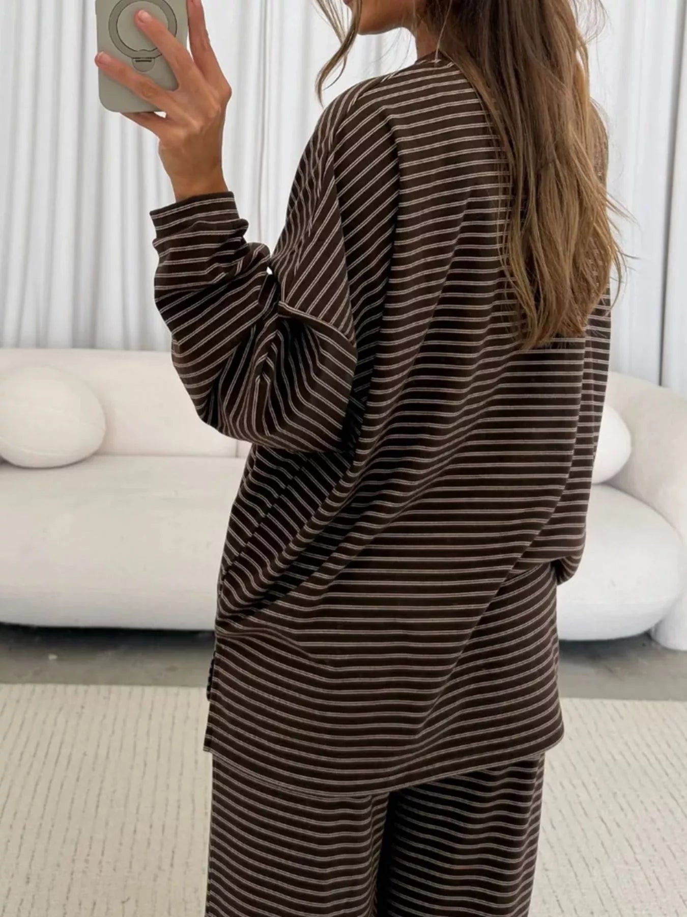 Trendsi Striped Long Sleeve Top and Wide Leg Pants Set -