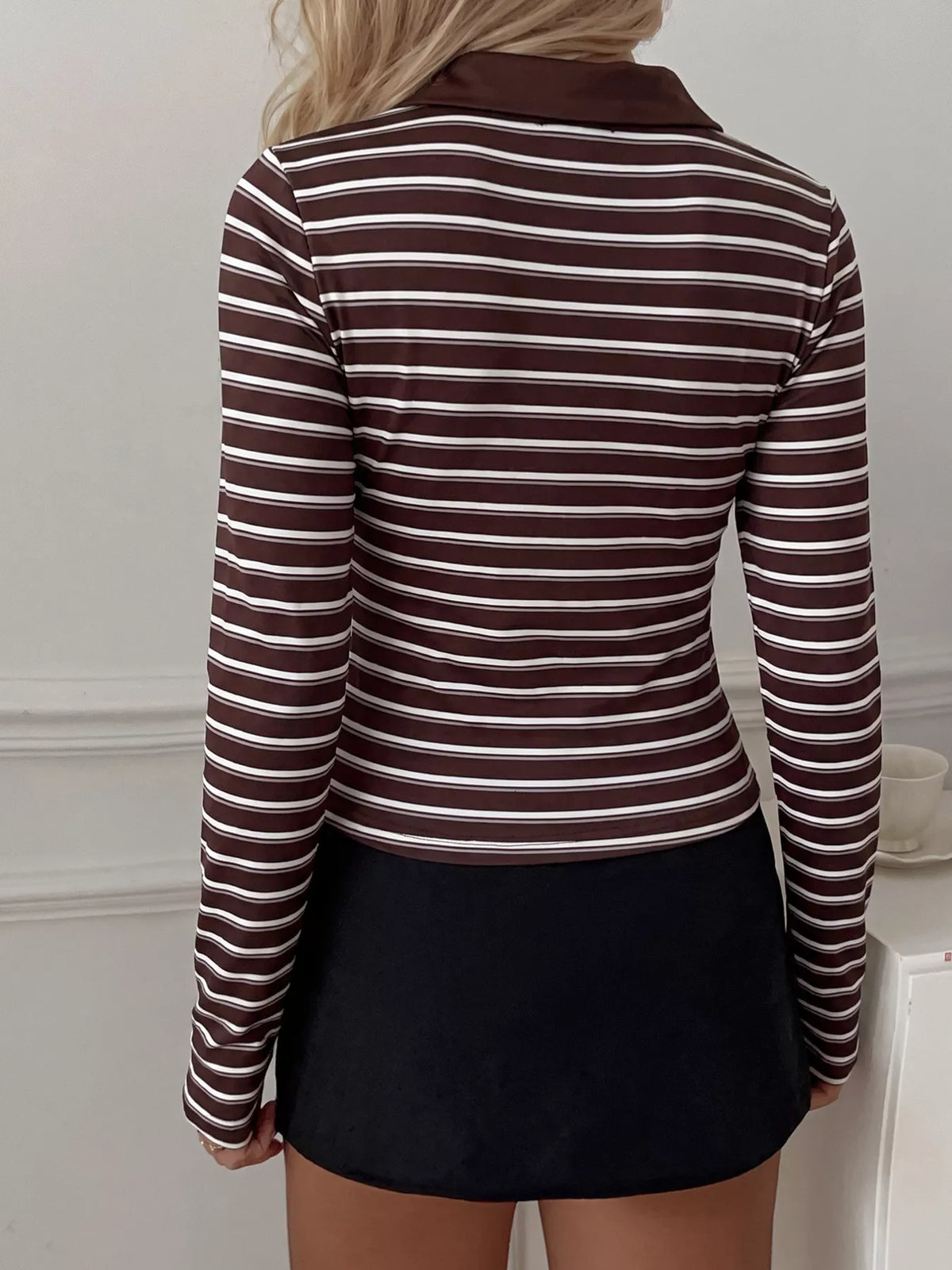 Striped Long Sleeve Polo T-Shirt, back view