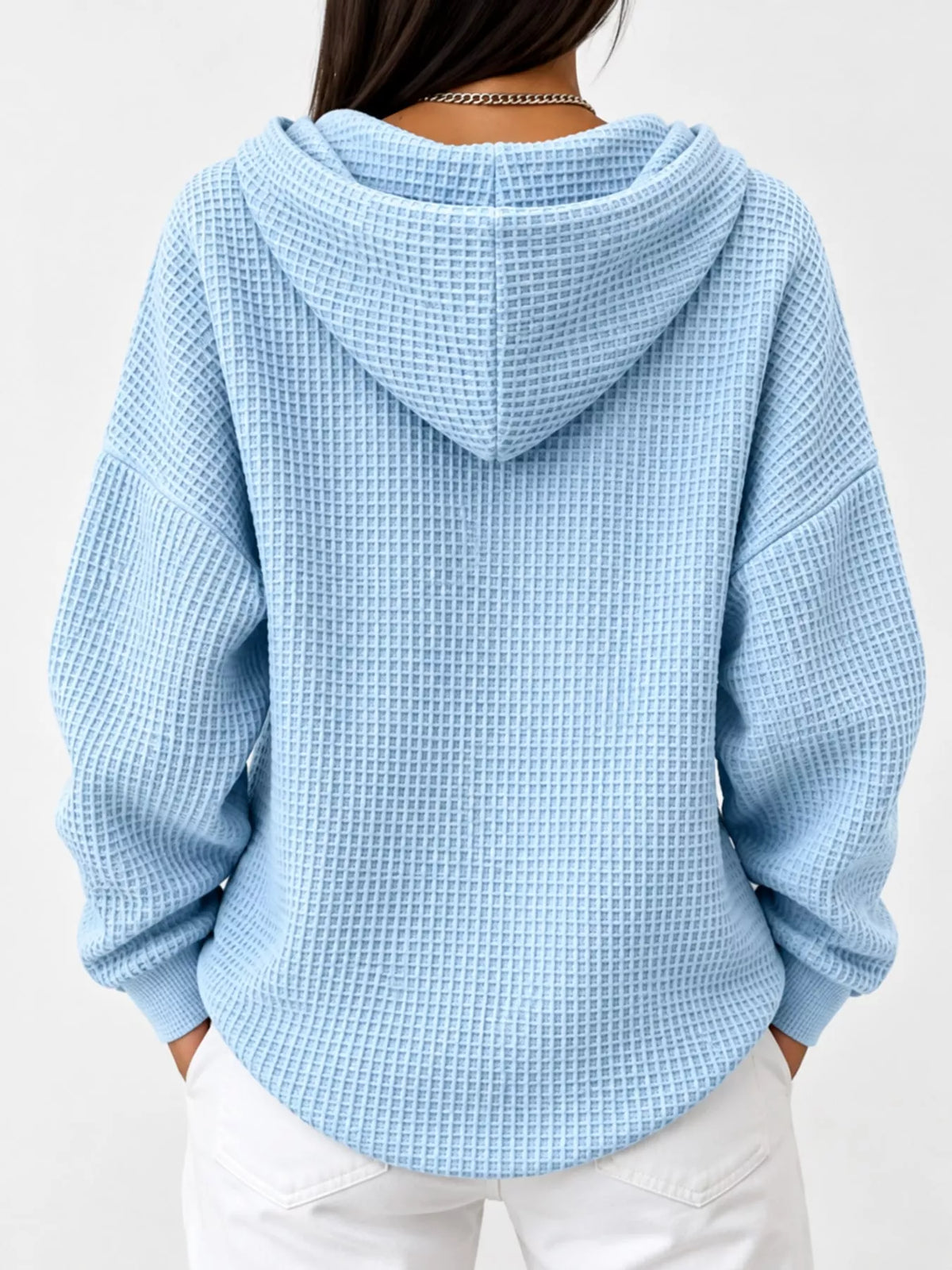 Waffle-knit hoodie, light blue back