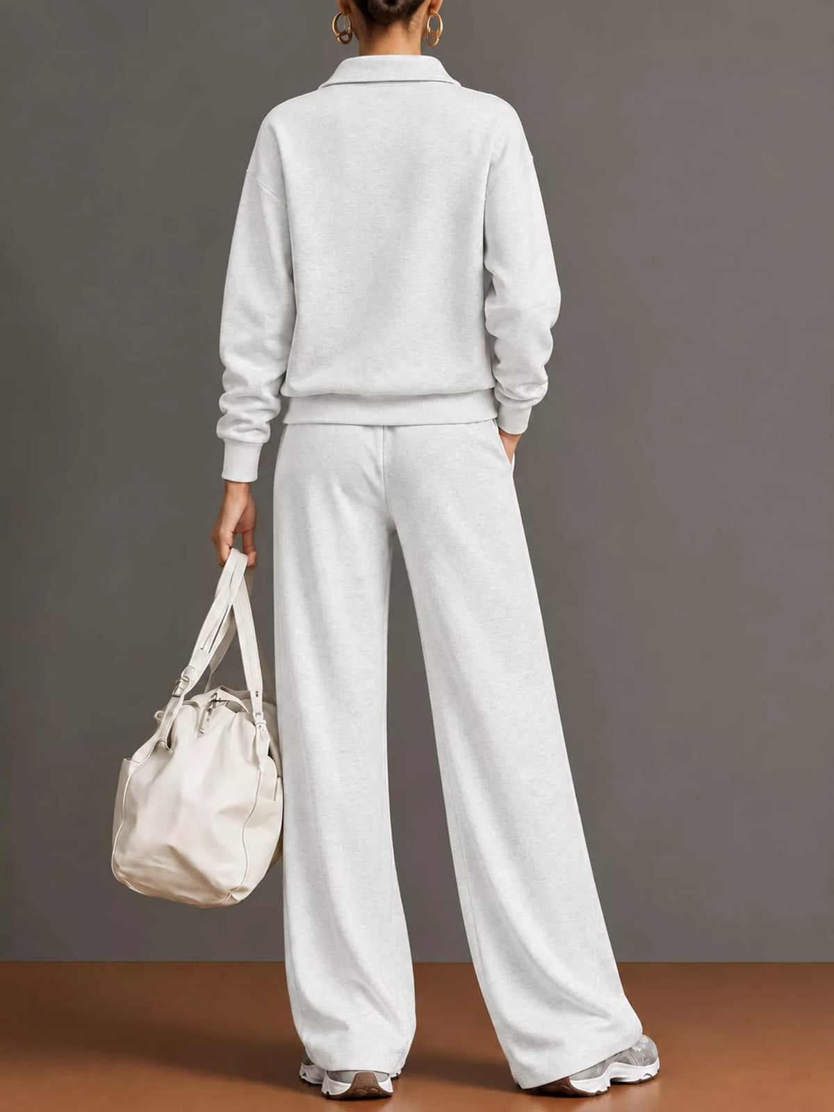 Half Zip Long Sleeve Top and Pants Set — back view