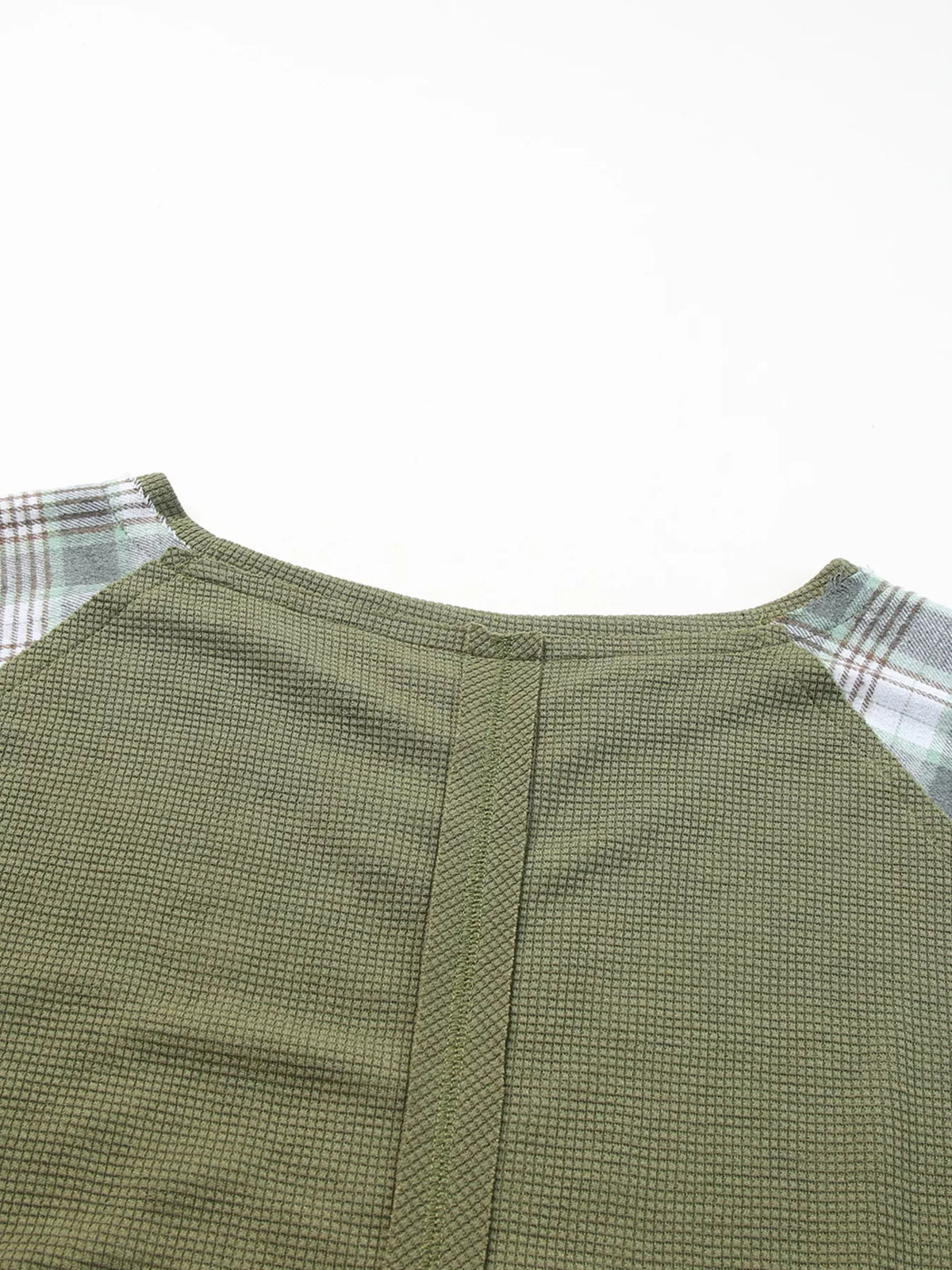 Plaid-patch top, back seam detail