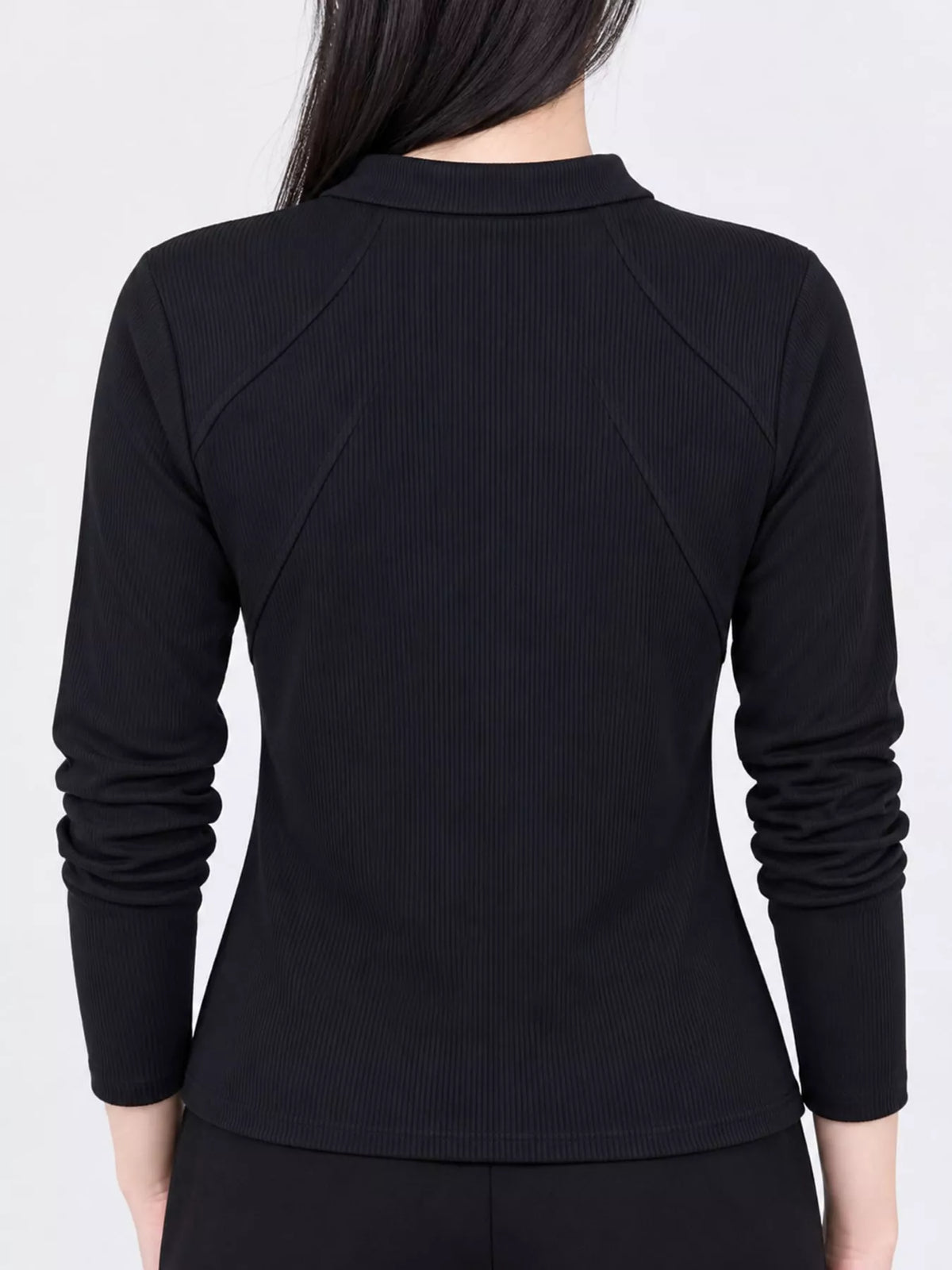 Quarter-zip ribbed top, black back