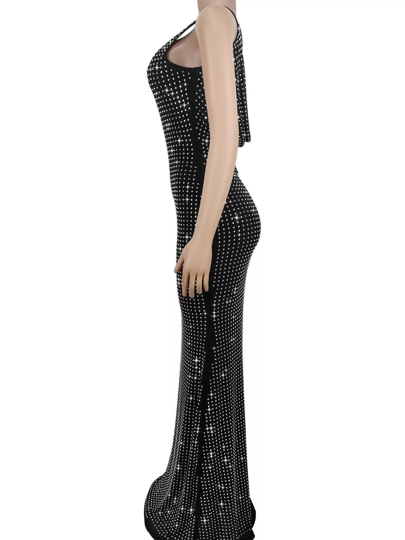 Trendsi Sleeveless Rhinestone Embellished Bodycon Maxi Dress -