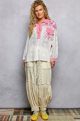 Trendsi POL Floral Print Long Sleeve Lace Shirt with Front Pocket -