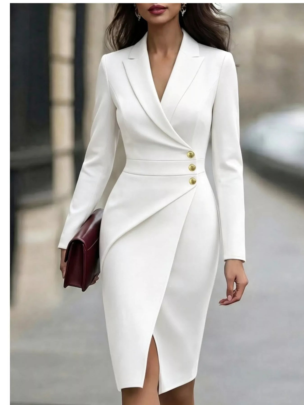 Lapel Collar Long Sleeve Blazer Dress — front view