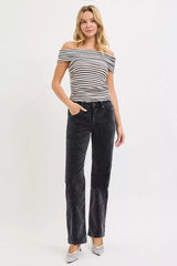 Trendsi RISEN Tummy Control Mid Rise Straight Leg Corduroy Pants -