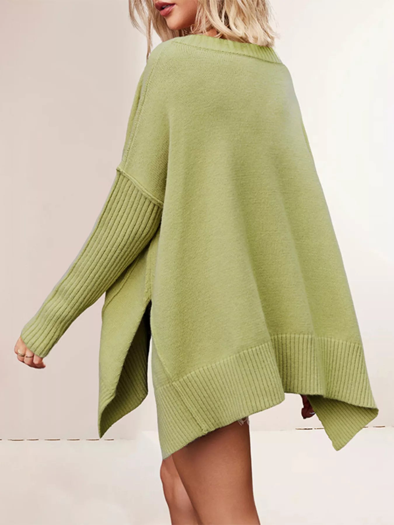Trendsi V-Neck Ribbed Sleeve Sweater -
