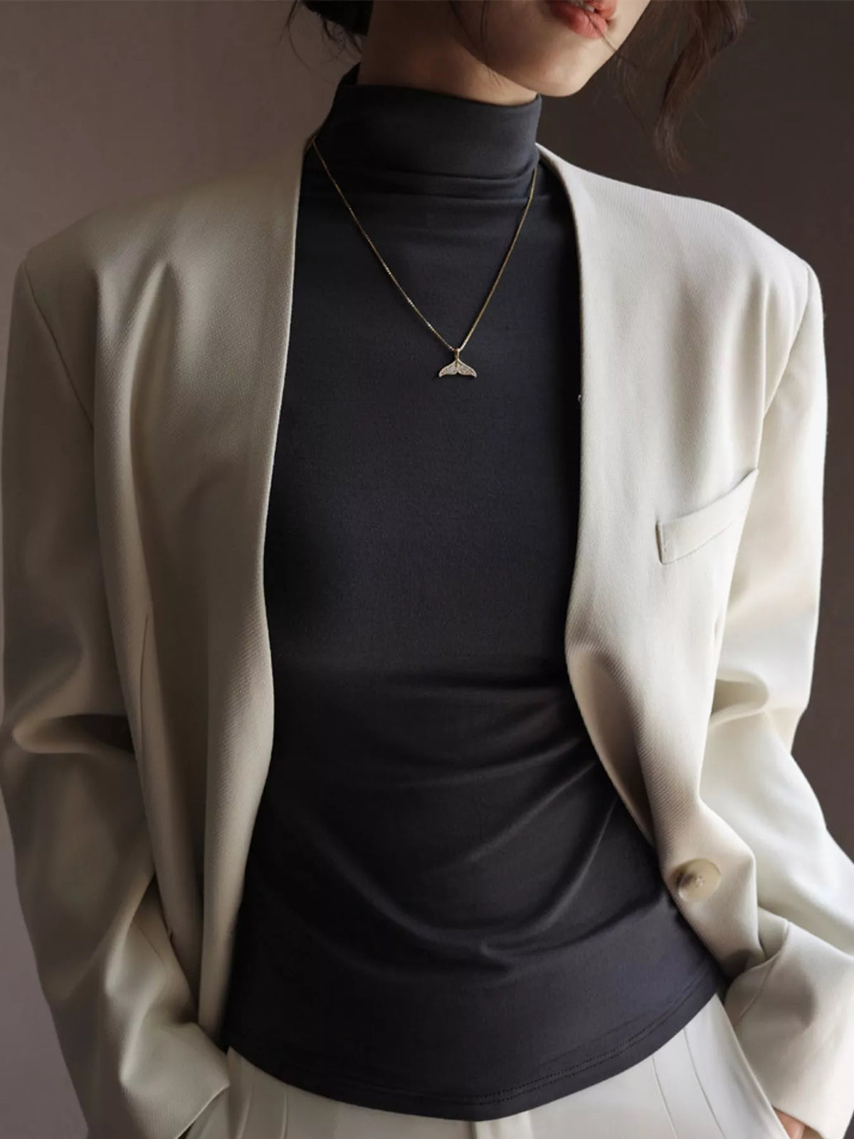 Slim-Fit Mock Neck Long Sleeve T-Shirt — front view