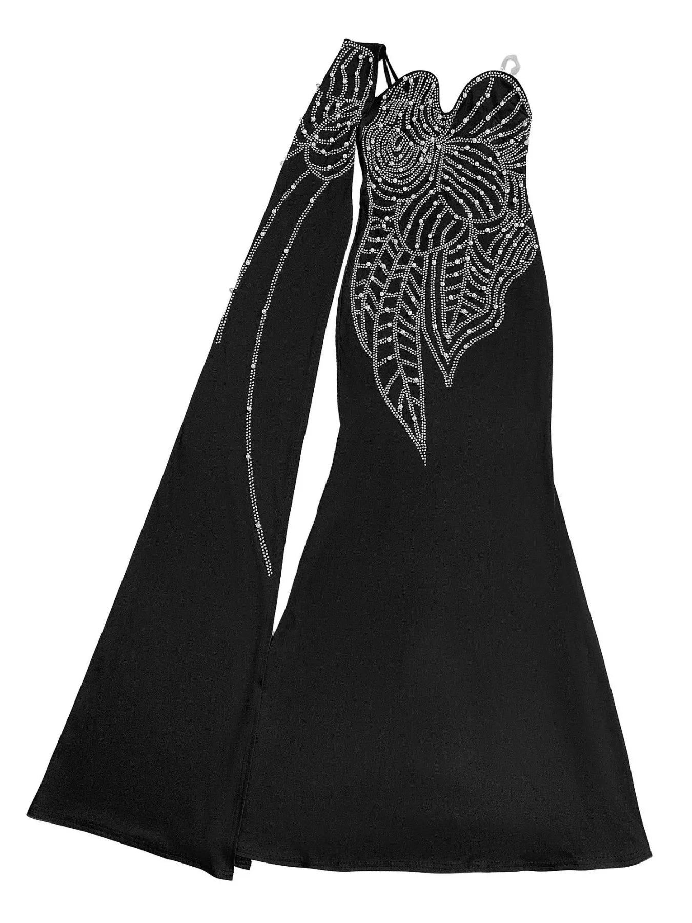 Trendsi Rhinestone Pearl Detail One-Shoulder Mermaid Maxi Dress -