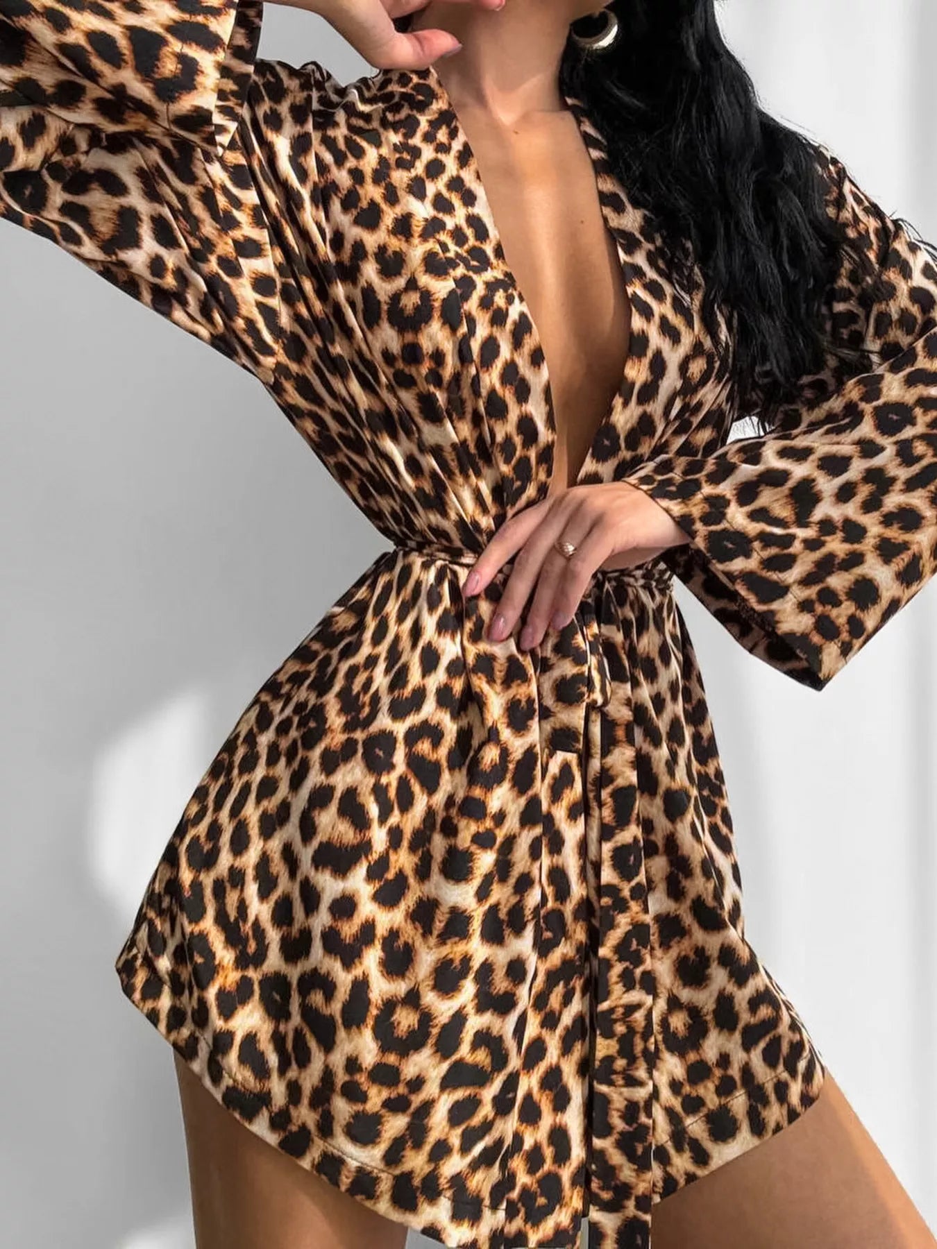 Trendsi Leopard Cami & Cardigan and Shorts Three-Piece Lounge Set -