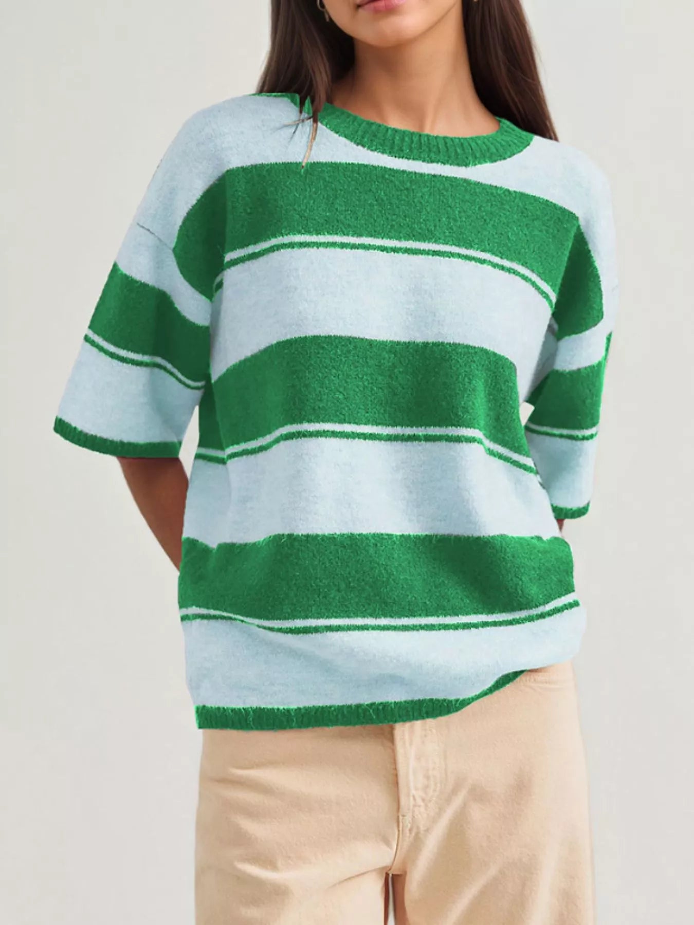 Trendsi Striped Half Sleeve Sweater -