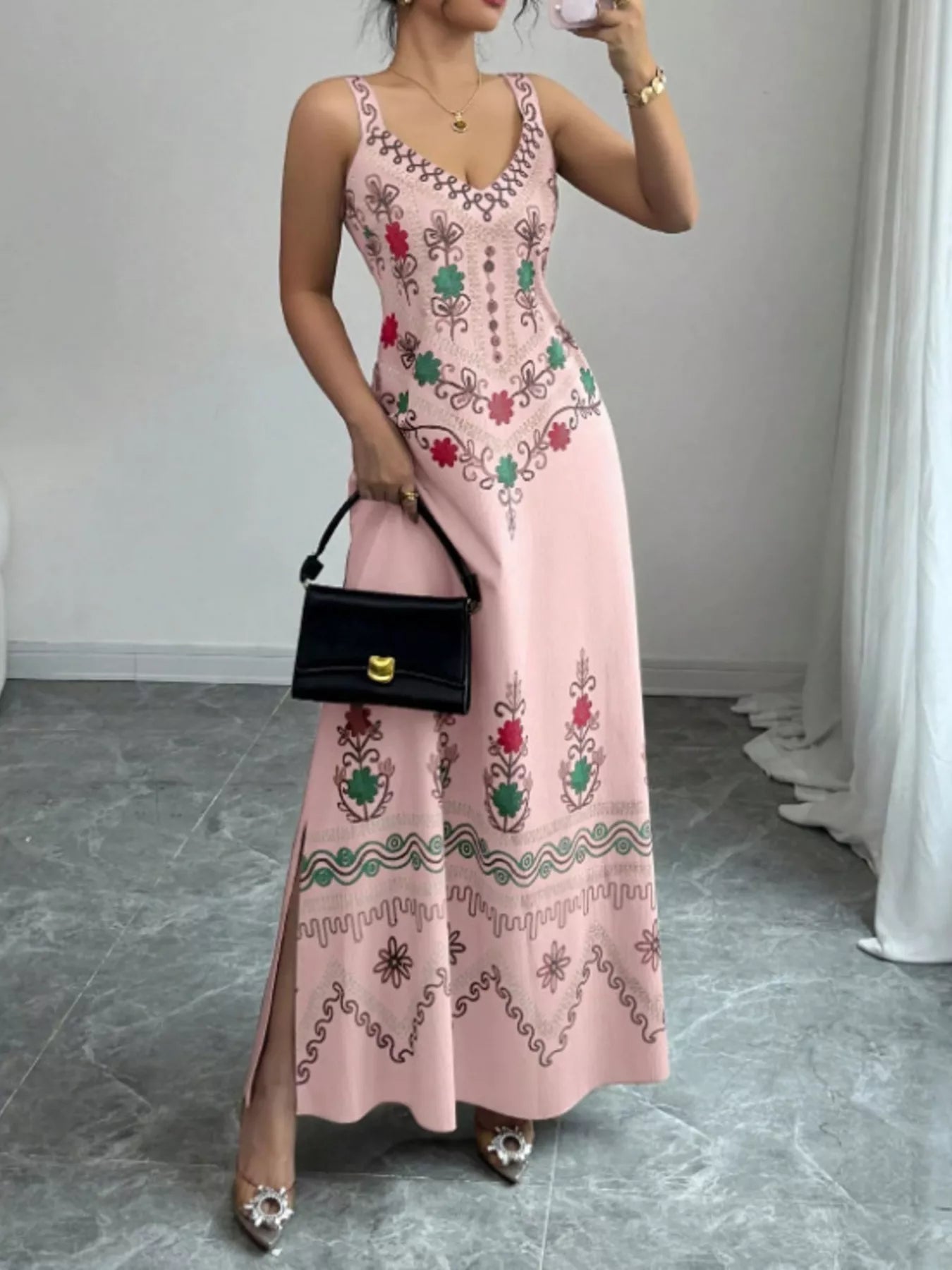 Trendsi Floral Sleeveless Maxi Dress with Side Slit -