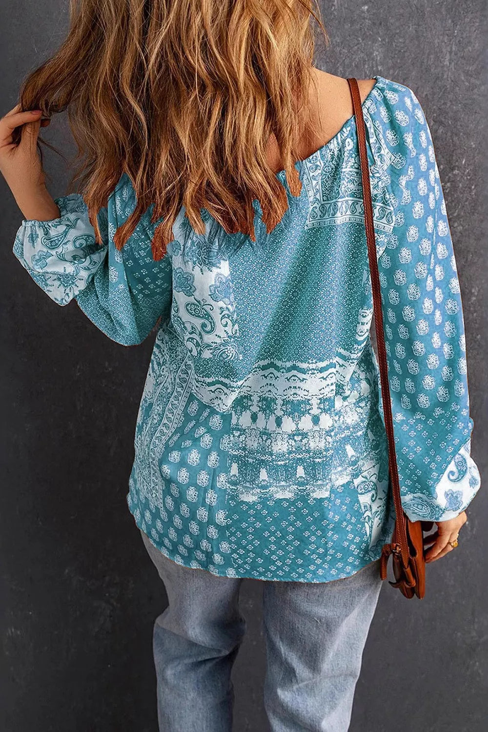Trendsi Full Size Paisley Print Tie-Neck Long Sleeve Blouse Plus Size -