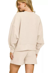 Trendsi Zenana Ribbed Round Neck Pullover and Shorts Set -