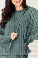 Trendsi Basic Bae Full Size Ribbed Drawstring Hooded Top and Straight Pants Set -