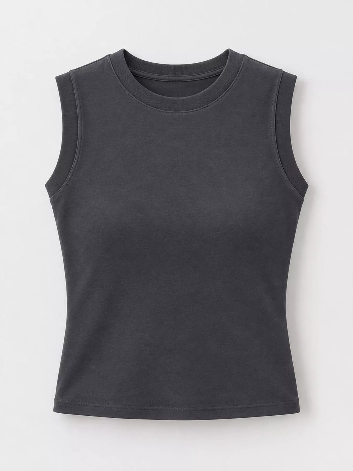 Slim-Fit Sleeveless Crew Neck Tank Top — garment front