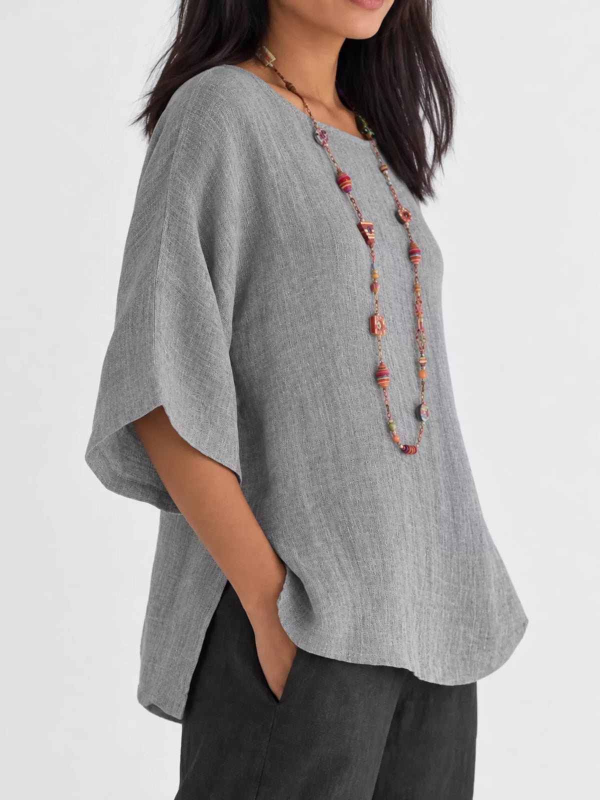 Slit blouse, gray side
