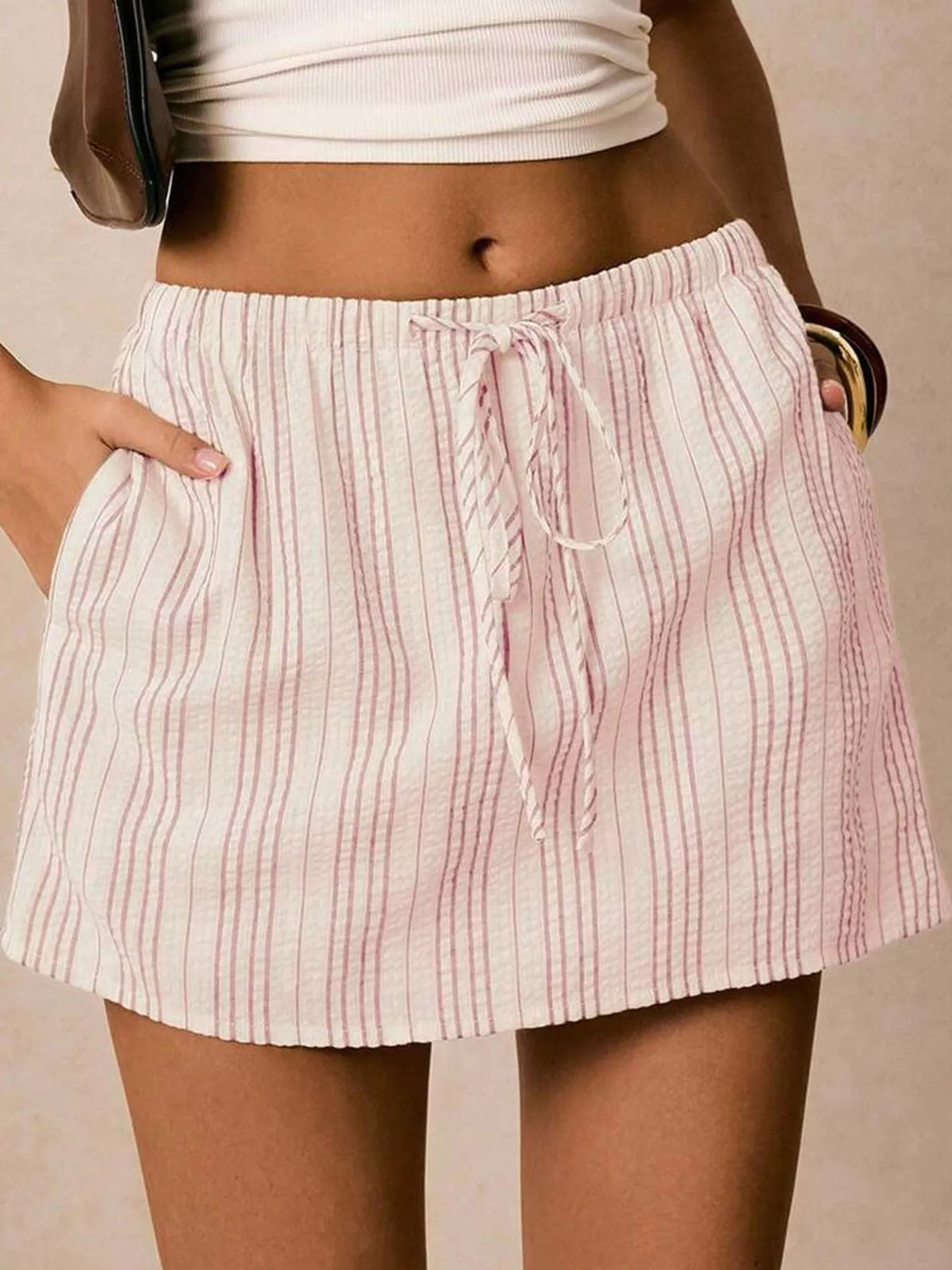 Striped skort, pink striped front