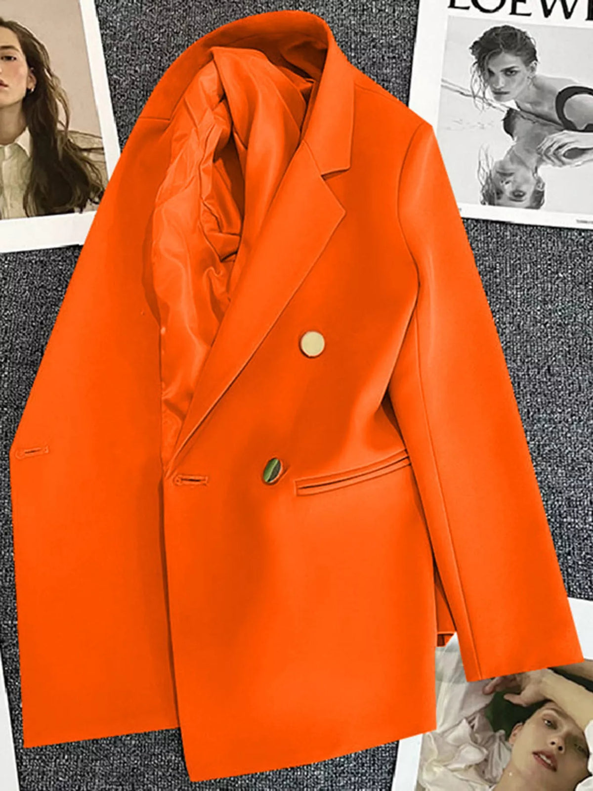 Orange double-breasted lapel collar blazer