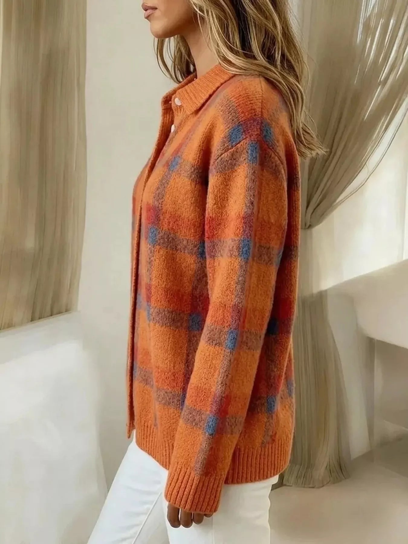 Trendsi Plaid Button-Up Cardigan -