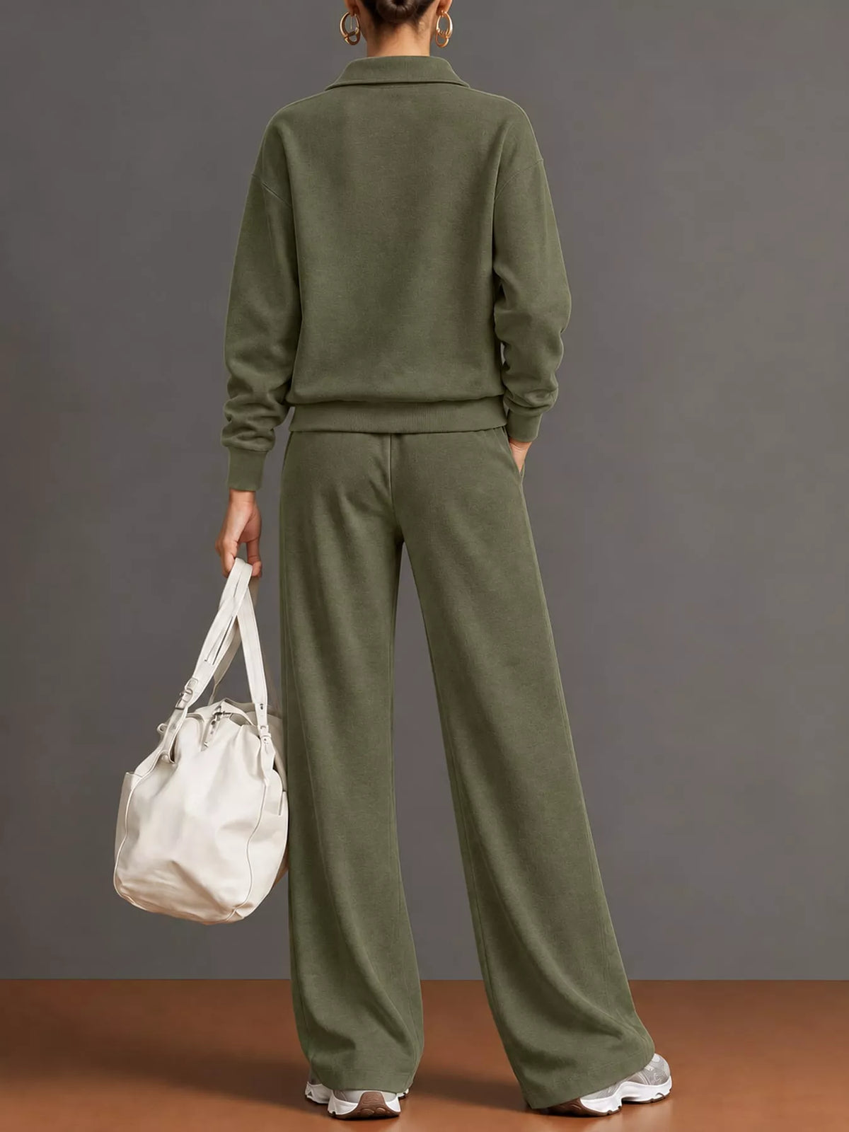 Half Zip Long Sleeve Top and Pants Set — back view