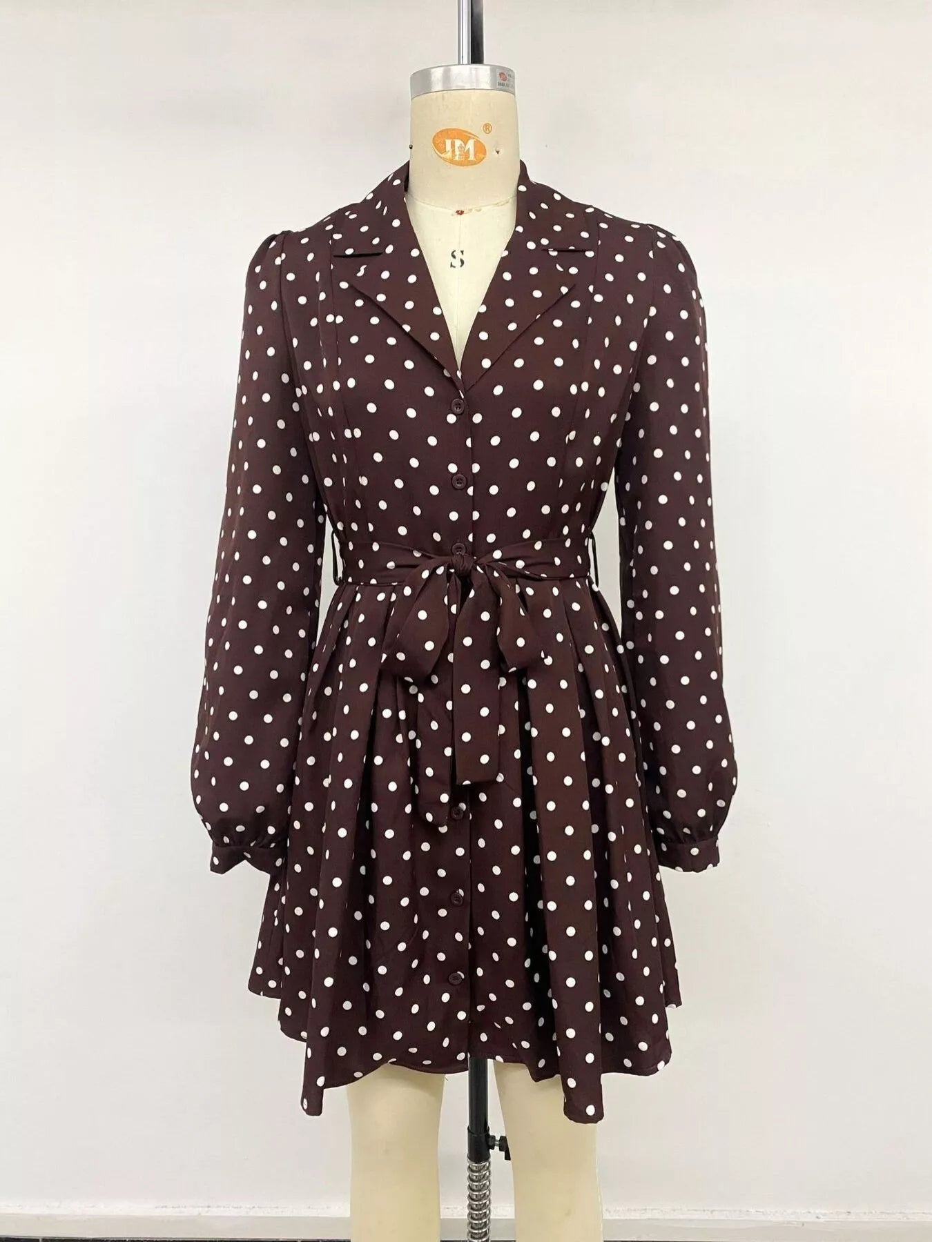 Trendsi Polka Dot Long Sleeve Shirt Dress -