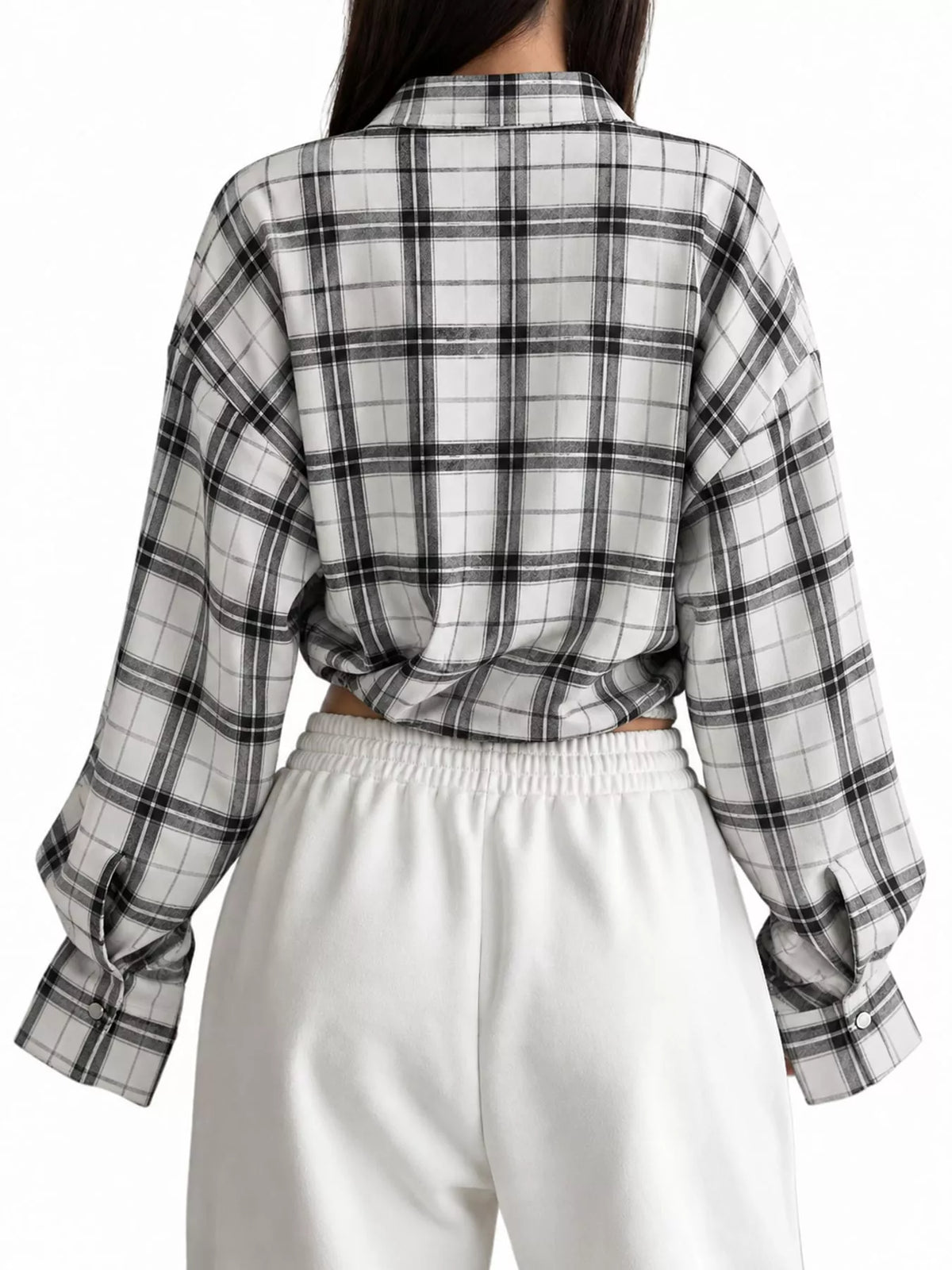 Black And White Plaid plaid button up shirt, back view
