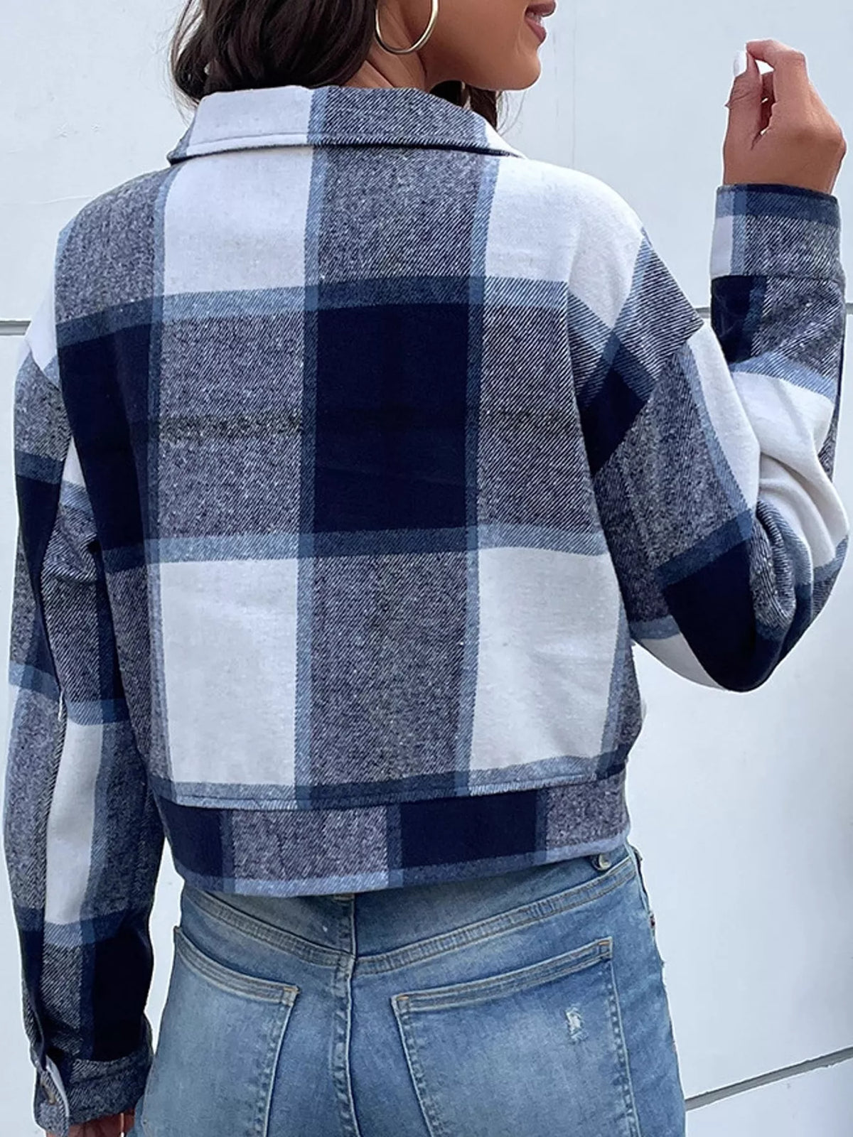 Plaid cropped jacket, blue white back