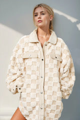 Trendsi Double Take Button Up Fuzzy Checkered Shacket -