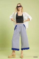 Trendsi Umgee Stripe Scallop Hem Wide Leg Pants -