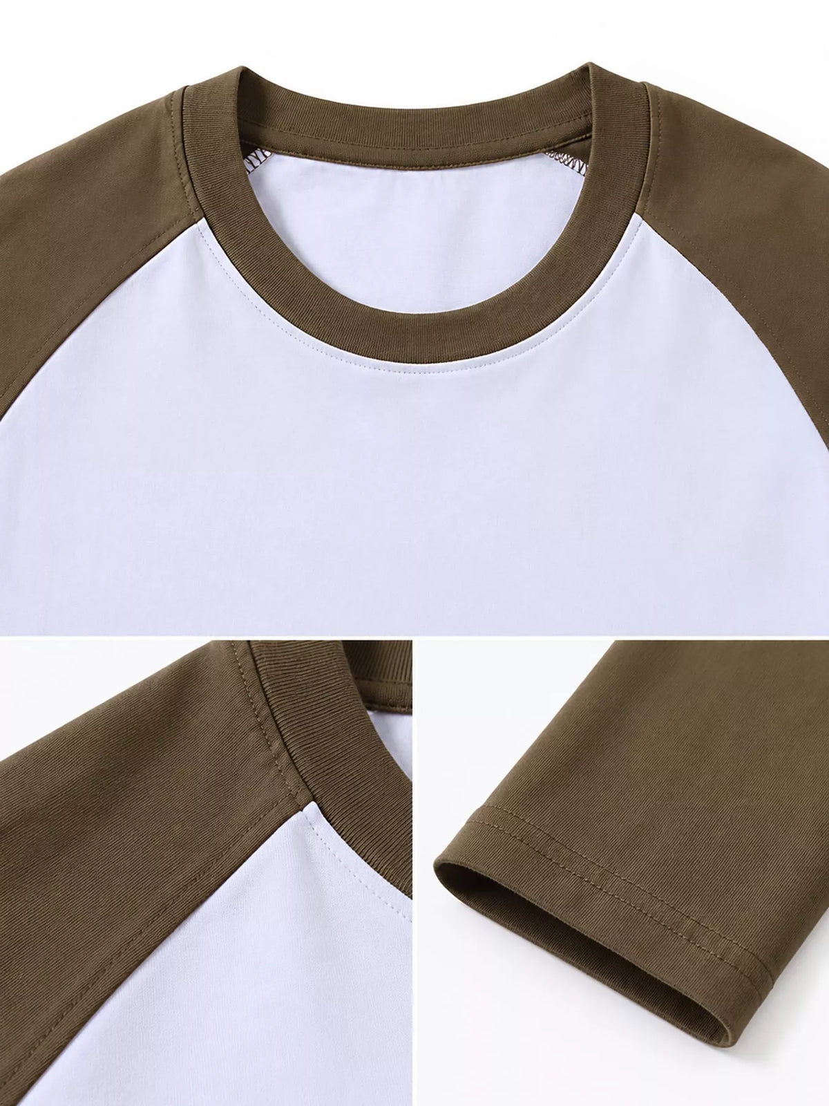 White And Coffee contrast raglan long sleeve t-shirt, detail view